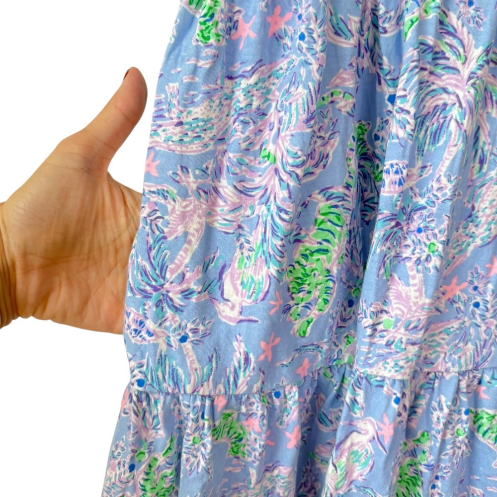 Lilly Pulitzer Geanna Tiered T-Shirt Dress Blue Tropical Tiger Palm Print‎ Small - Picture 7 of 8